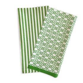 Newport Garden Gate & Pinstripe Kitchen Towels, Mixed Set of 2 - Green