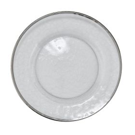 METALLIC RIM GLASS DINNER PLATE - SILVER