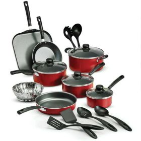 Primaware 18 Piece Non-stick Cookware Set, Steel Gray (Item Color: Red)